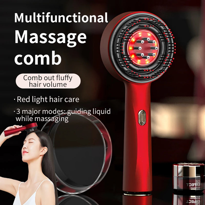 Pente de massagem elétrica vibração terapia de luz vermelha crescimento do cabelo massagem escova do couro cabeludo anti perda de cabelo aplicador de óleo líquido